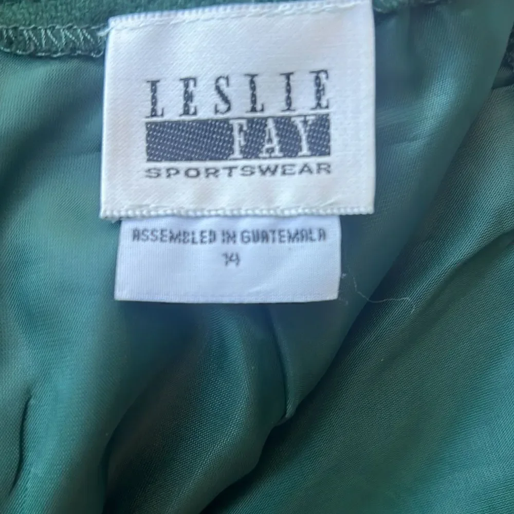 Vintage Leslie Fay Green 100% Wool Pleated Lined ALine 80’s Midi Career Skirt 14